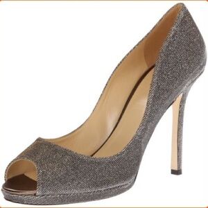 Kate Spade Pewter Sparkle Metallic Made in Italy Peep Toe Pumps Heels Size 7
